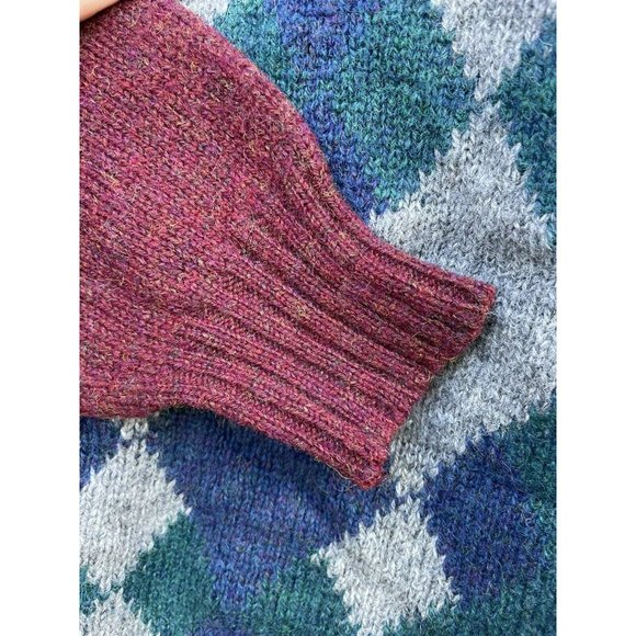 VTG Pringle Shetland Wool Sweater Knit Argyle Scotland Men Size XL Brown Green - Picture 5 of 5